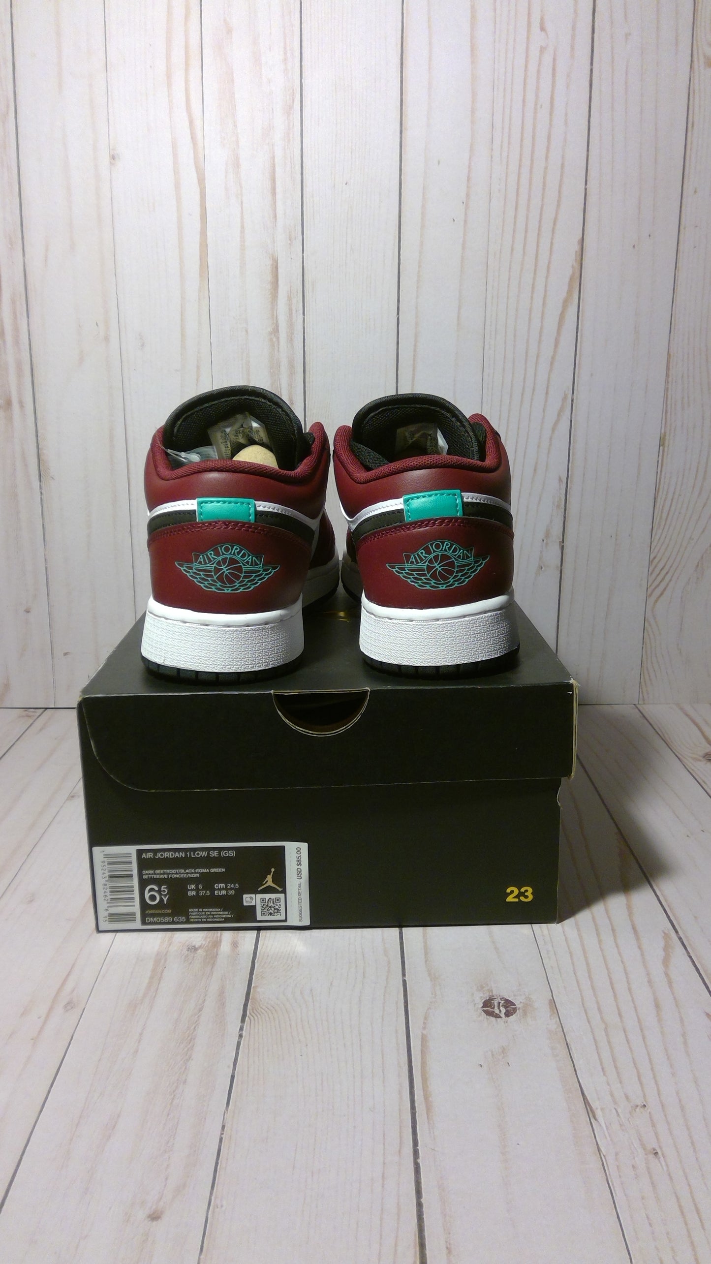 AIR JORDAN 1 LOW SE (GS) - DARK BEETROOT ROMA GREEN - SIZE YOUTH 6.5