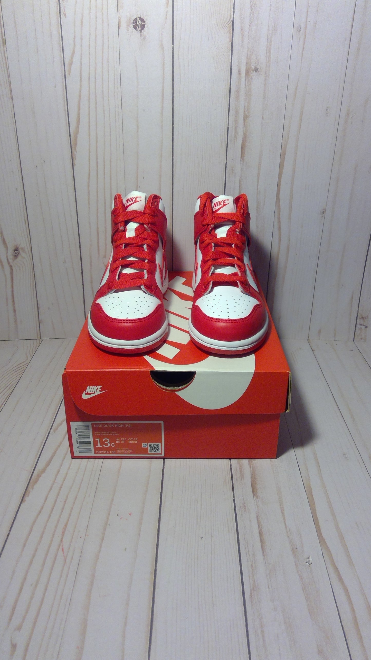 NIKE DUNK HIGH (PS) - CHAMPIONSHIP WHITE RED - PRE-SCHOOL SIZE 13 C