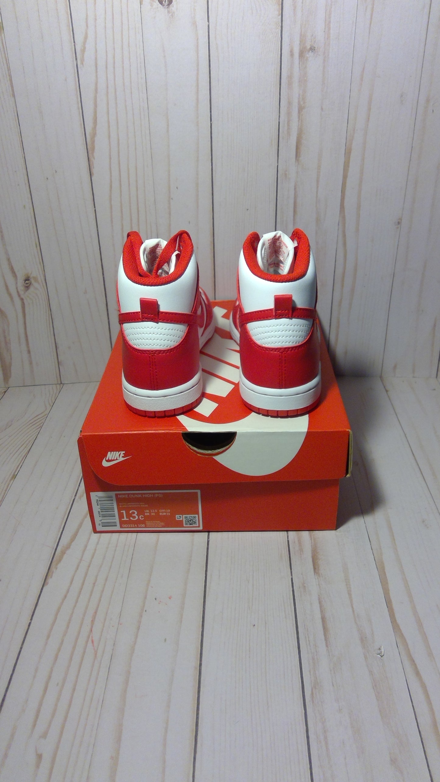 NIKE DUNK HIGH (PS) - CHAMPIONSHIP WHITE RED - PRE-SCHOOL SIZE 13 C