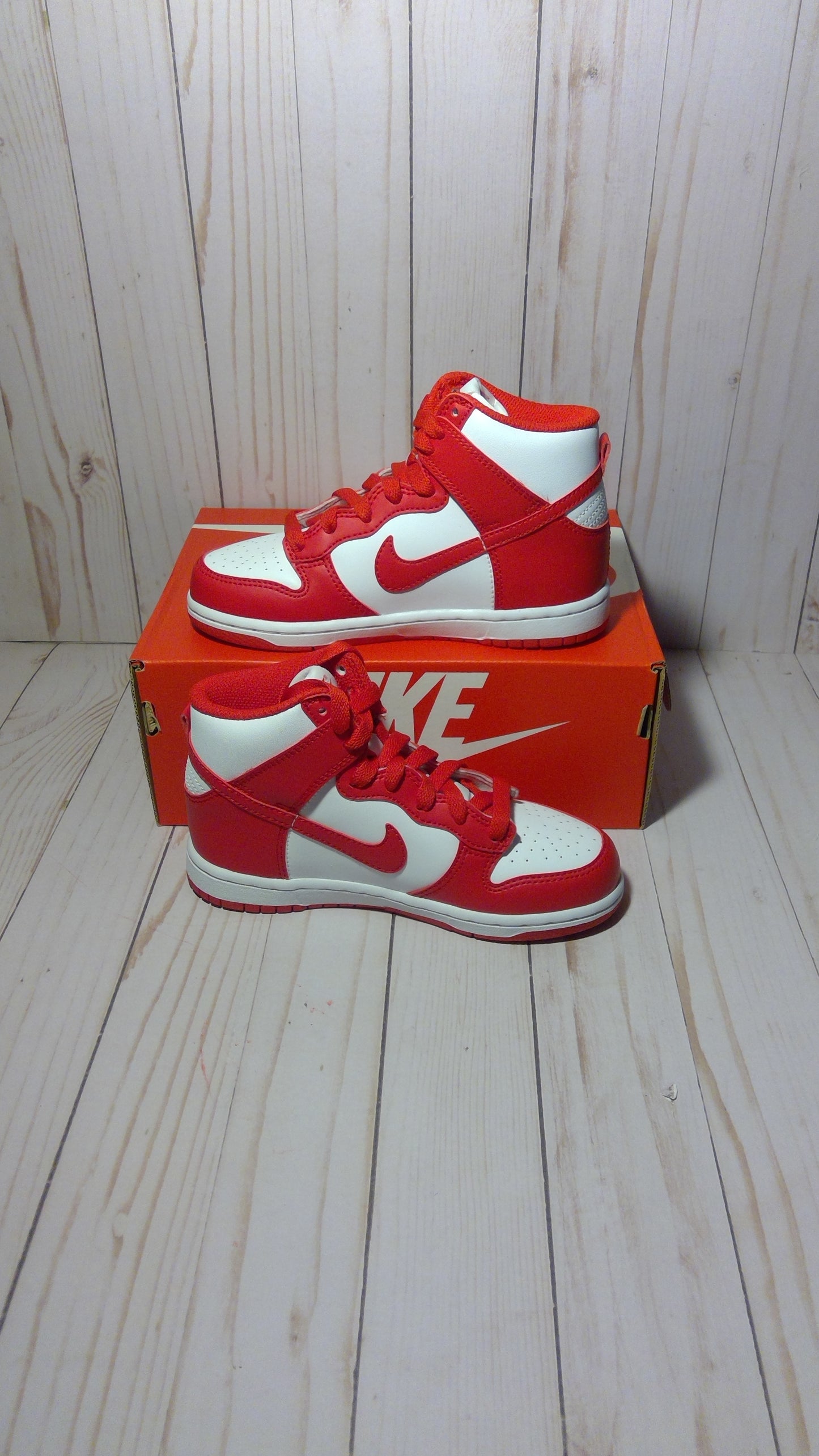 NIKE DUNK HIGH (PS) - CHAMPIONSHIP WHITE RED - PRE-SCHOOL SIZE 13 C