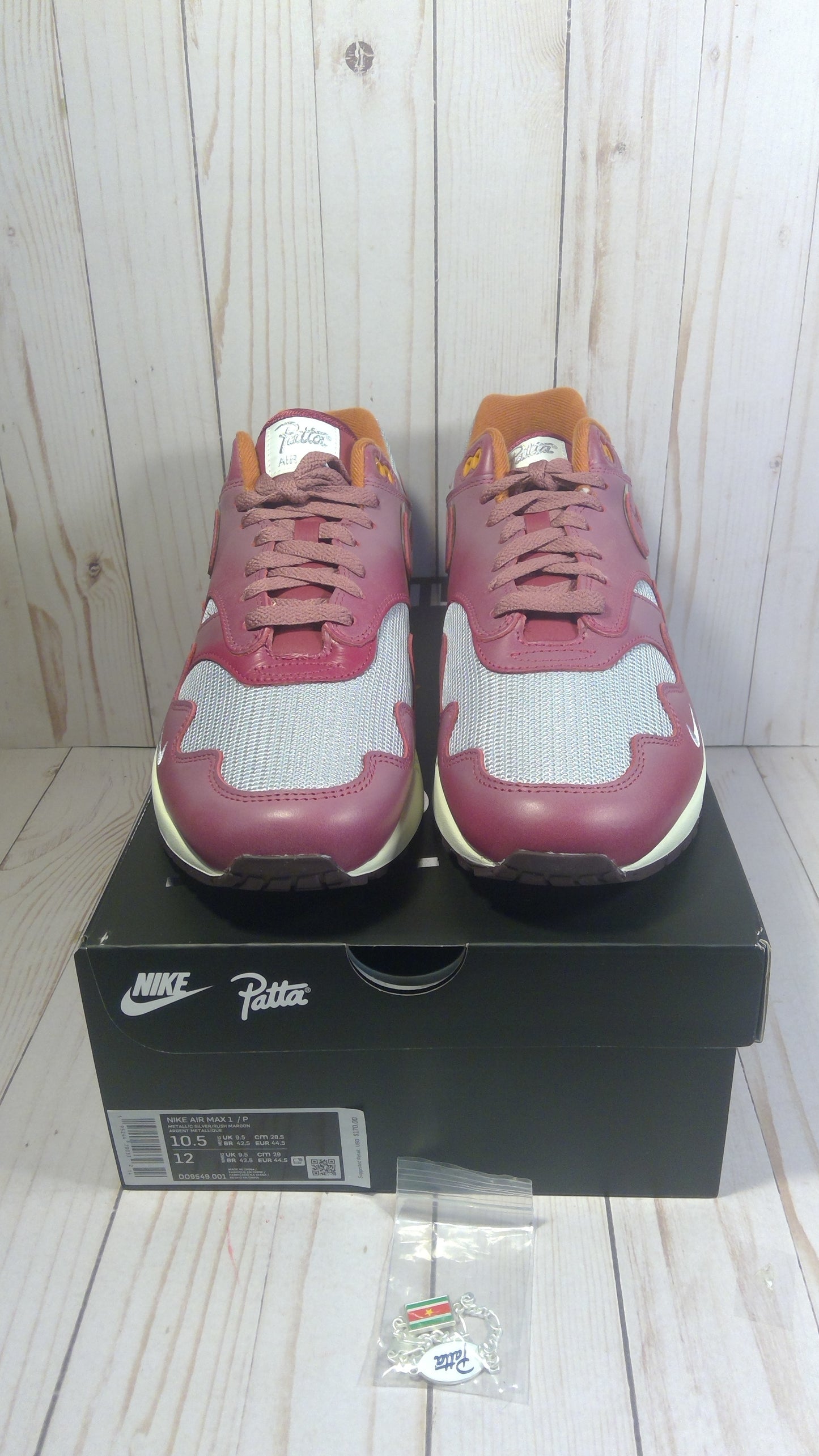 NIKE AIR MAX 1 - PATTA WAVES RUSH MAROON (WITH BRACELET) SIZE MEN'S 10.5 / WOMENS 12