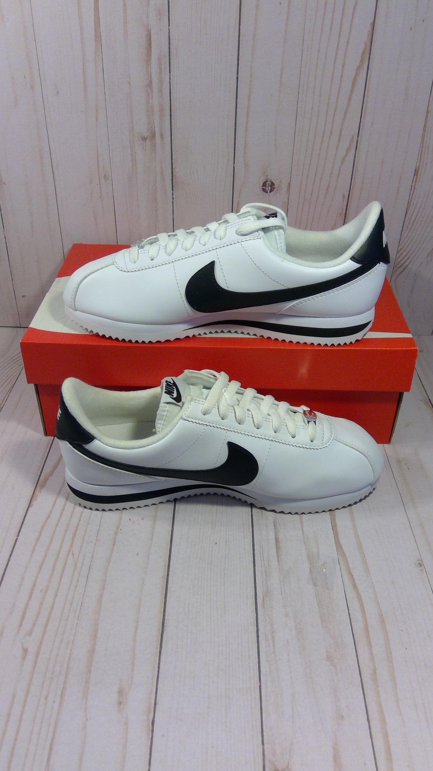 CORTEZ BASIC LEATHER - WHITE BLACK (2017) - SIZE MEN'S 8