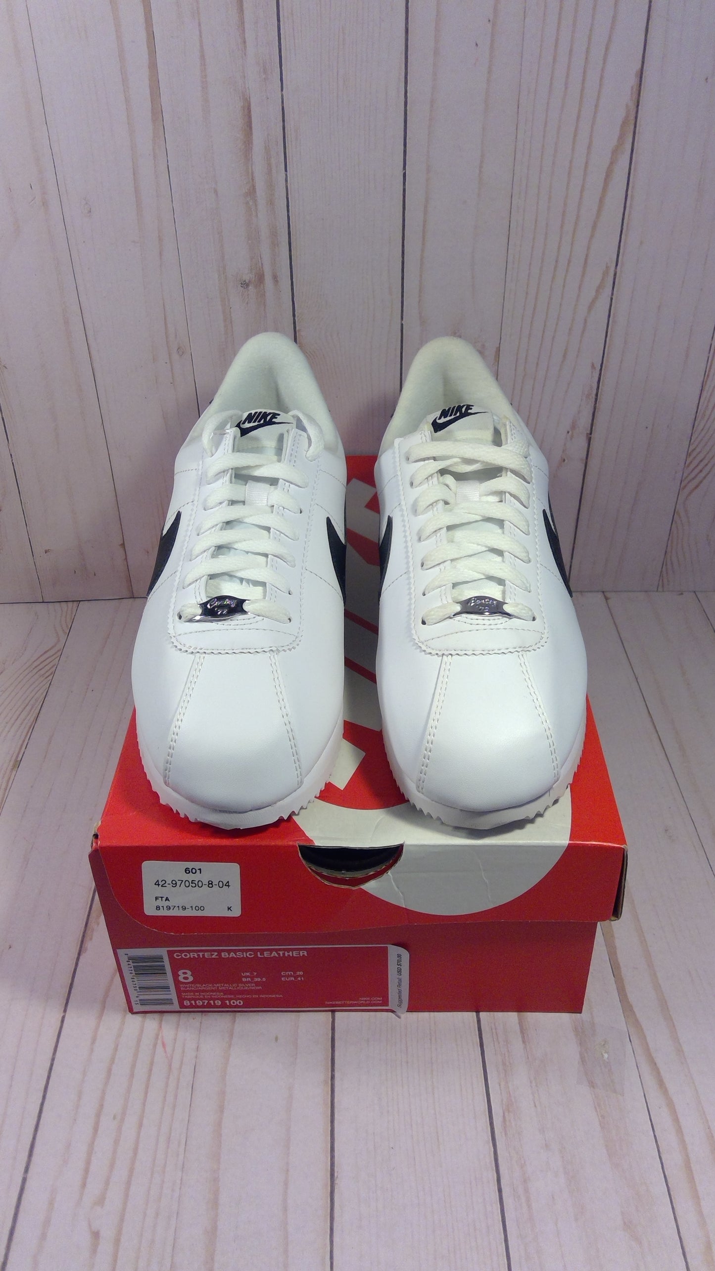 CORTEZ BASIC LEATHER - WHITE BLACK (2017) - SIZE MEN'S 8