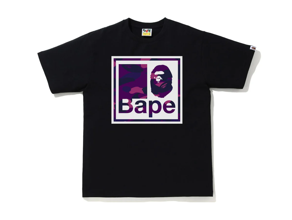 BAPE COLOR CAMO QUADRANGLE TEE - BLACK/PURPLE - SIZE MEN'S MEDIUM