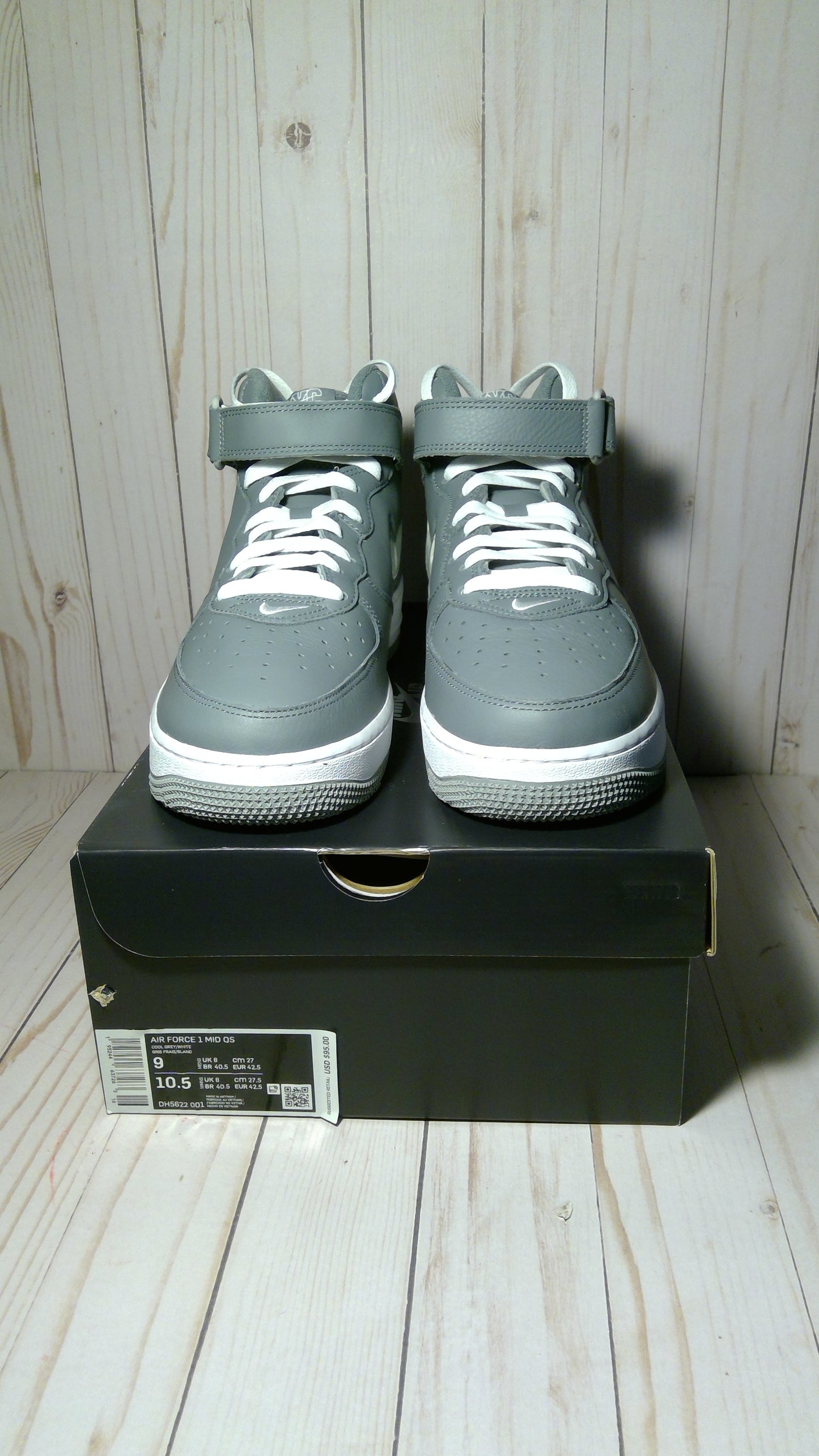 NIKE AIR FORCE 1 MID QS - JEWEL NYC COOL GREY - SIZE MEN'S 9 / WOMEN'S 10.5