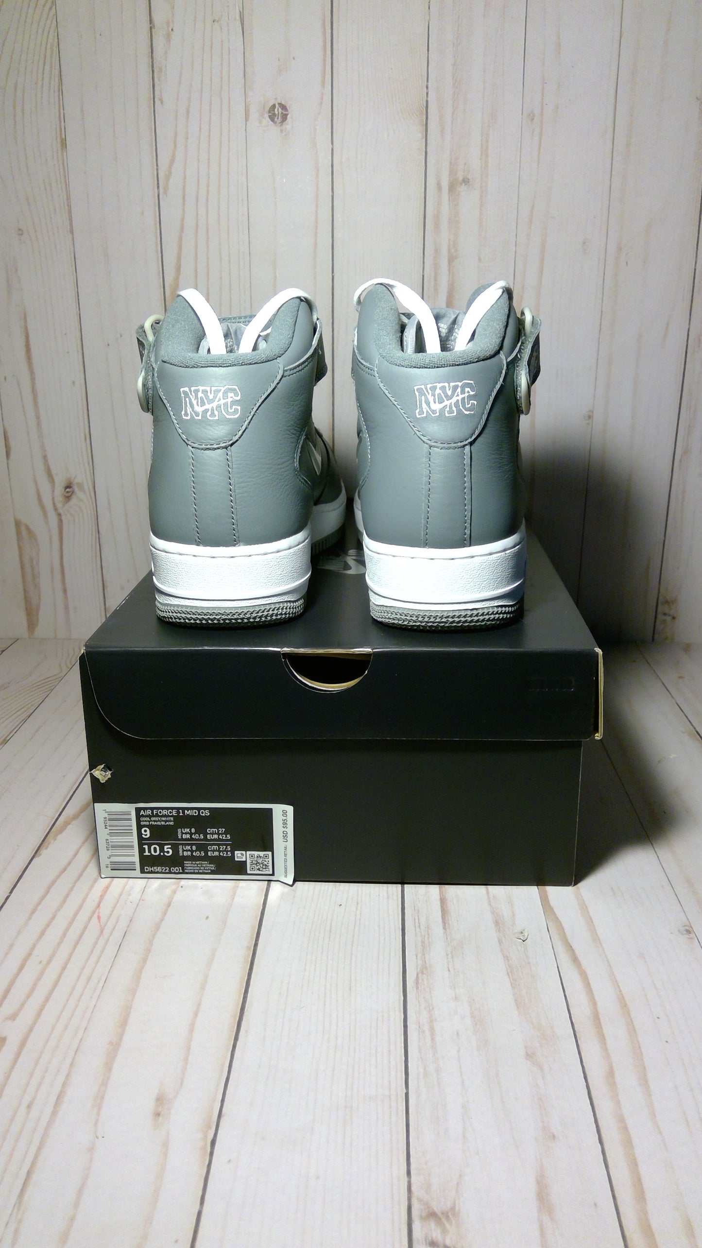 NIKE AIR FORCE 1 MID QS - JEWEL NYC COOL GREY - SIZE MEN'S 9 / WOMEN'S 10.5