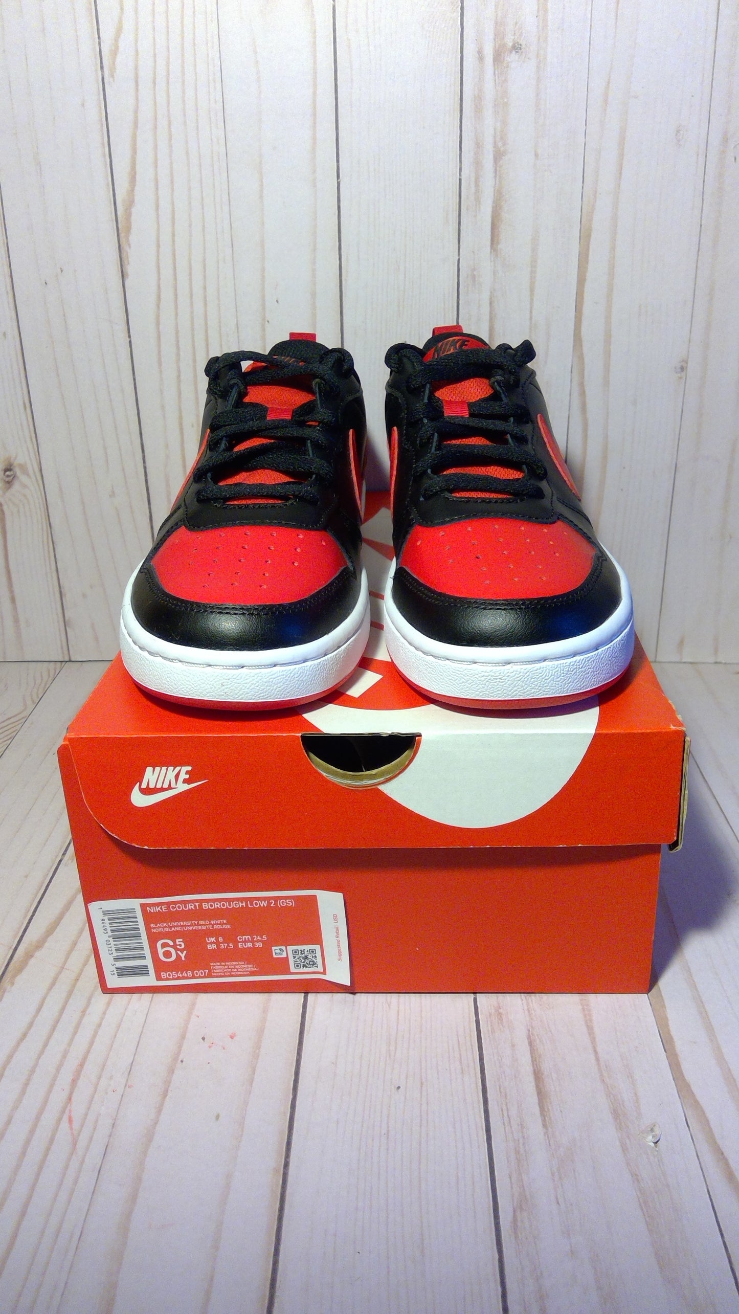 NIKE COURT BOROUGH LOW 2 - BLACK UNIVERSITY RED (GS) - SIZE YOTH 6.5