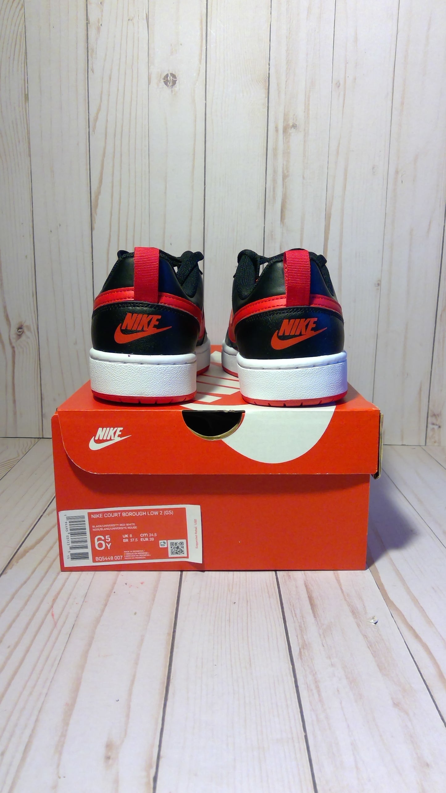 NIKE COURT BOROUGH LOW 2 - BLACK UNIVERSITY RED (GS) - SIZE YOTH 6.5