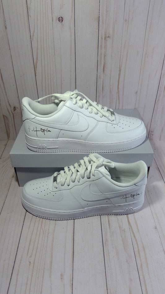 NIKE AIR FORCE 1 '07 - WHITE (TRAVIS SCOTT CACTUS JACK UTOPIA EDITION) - SIZE MEN'S 12 / WOMEN'S  13.5